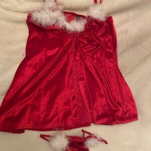 EUC Rene' Rofe' Red Christmas Holiday Furry Lingerie size Medium
